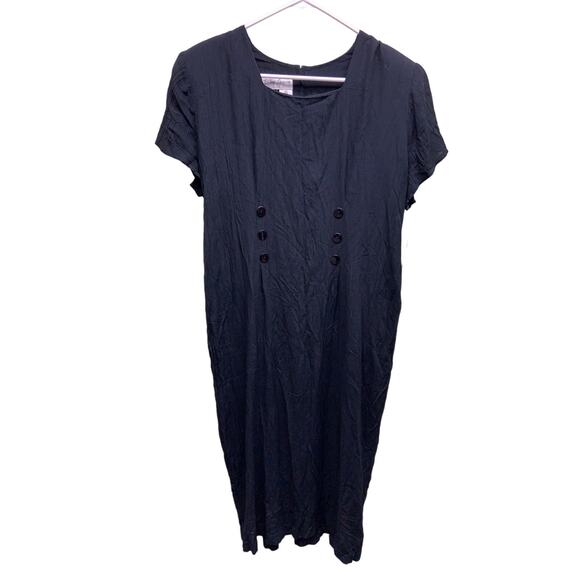 Betsy Lauren Womens Solid Black Midi Dress Short Sleeve Accent Buttons Size 13 - Picture 1 of 7